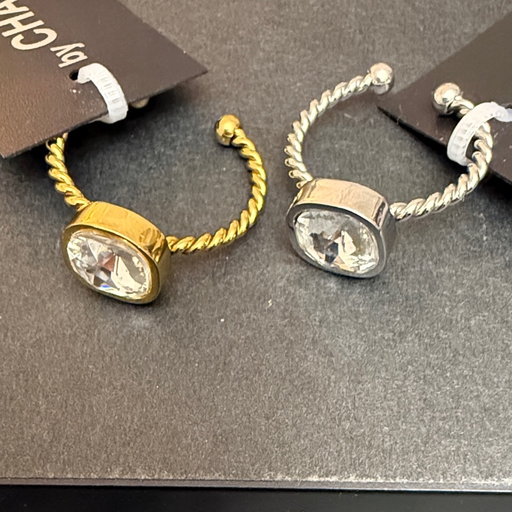 Stainless steel Gold or Silver Crystal Adjustable Rings